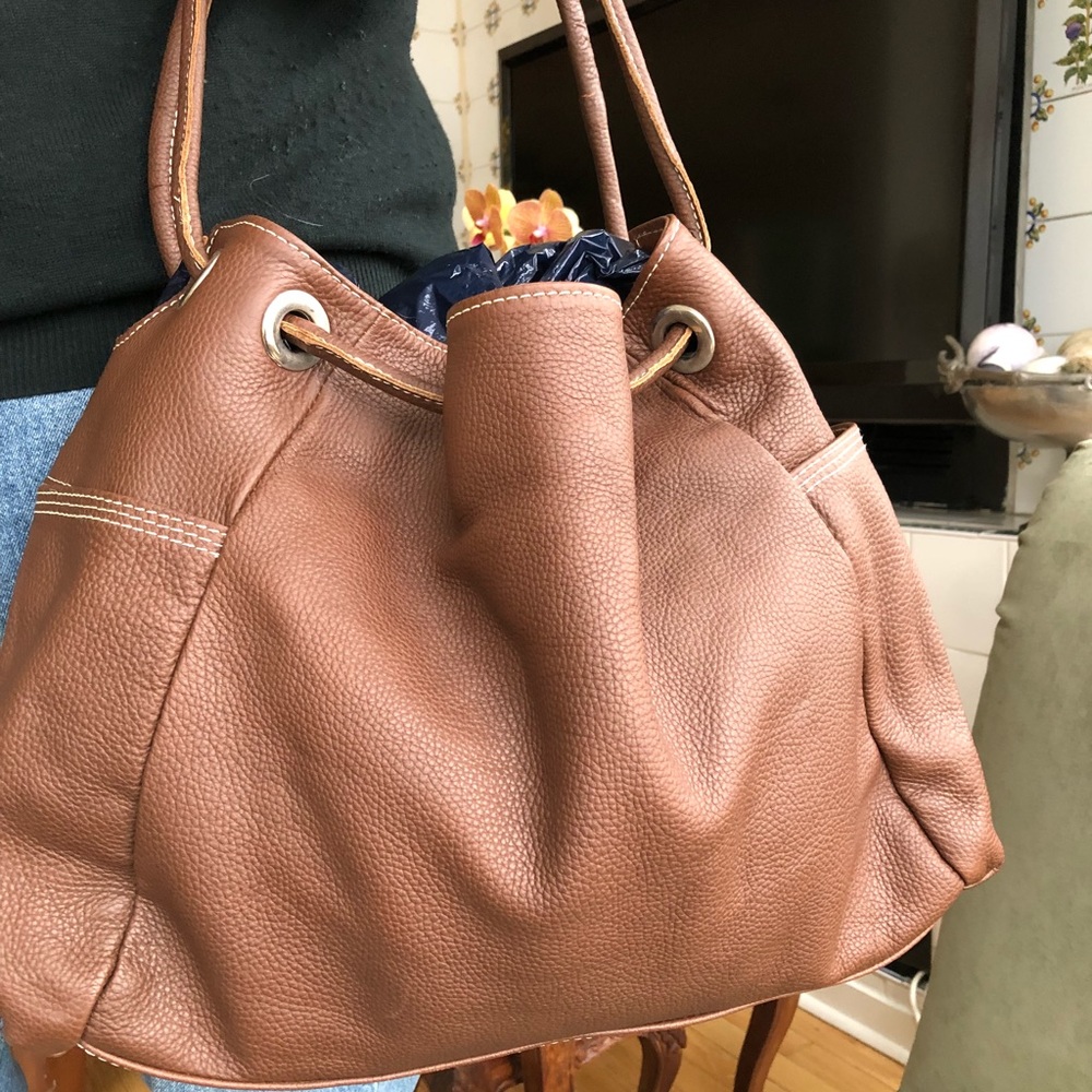 Ombu brown leather drawstring bag never used w/tag
